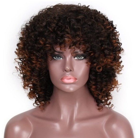 Kinky Curly Wig With Bangs - Picture 1 of 5